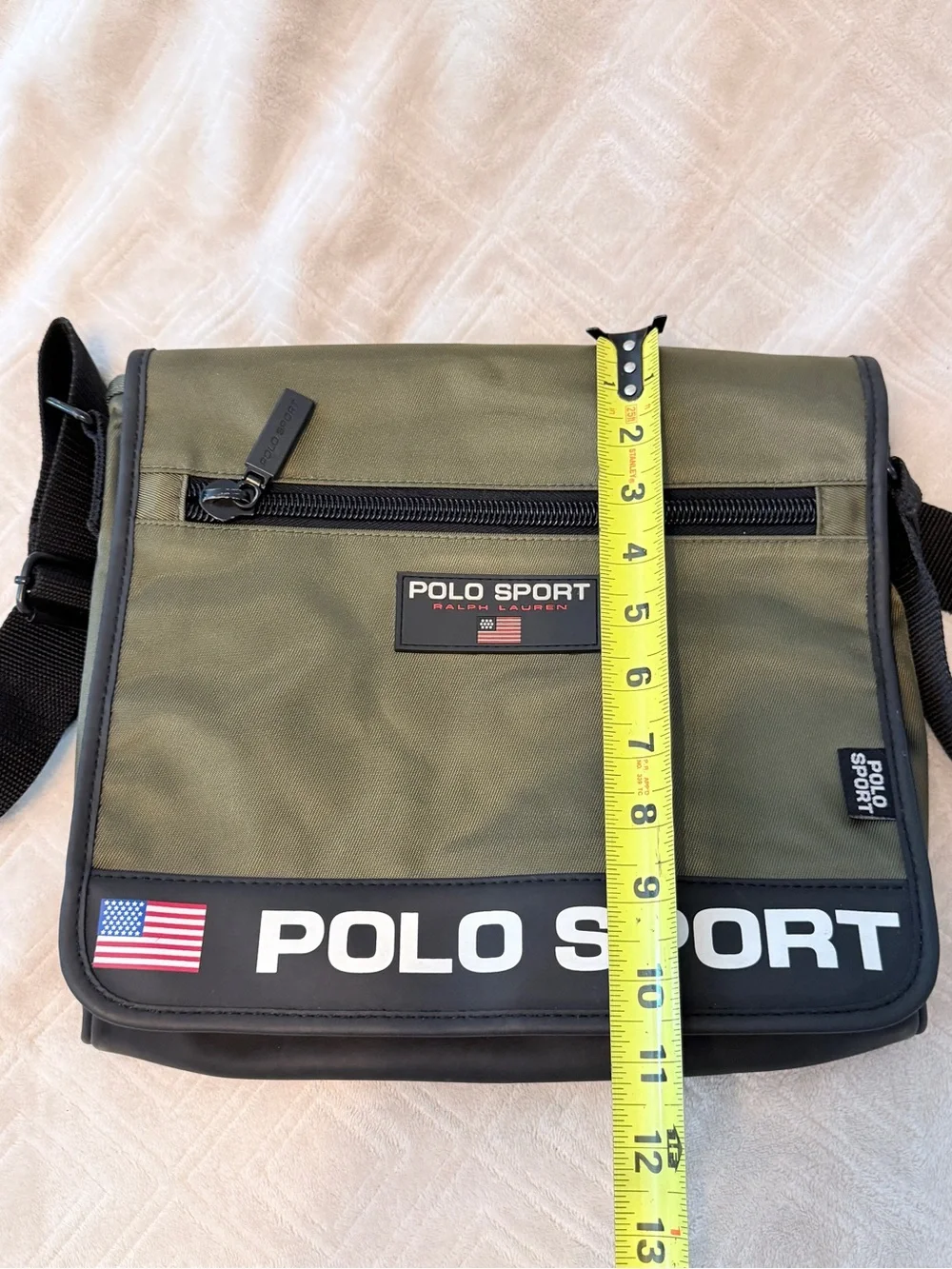 Vintage 90s Ralph Lauren Polo Sport Messenger Bag Olive Green Nylon - flag logo